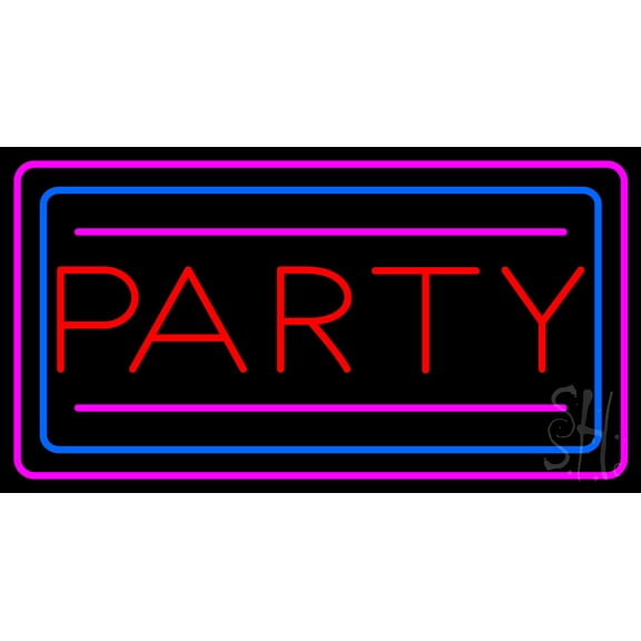 Party Border LED Neon Sign 13 x 24 - inches, Black Square Cut Acrylic Backing, with Dimmer - Bright and Premium built indoor LED Neon Sign for Event, Party.