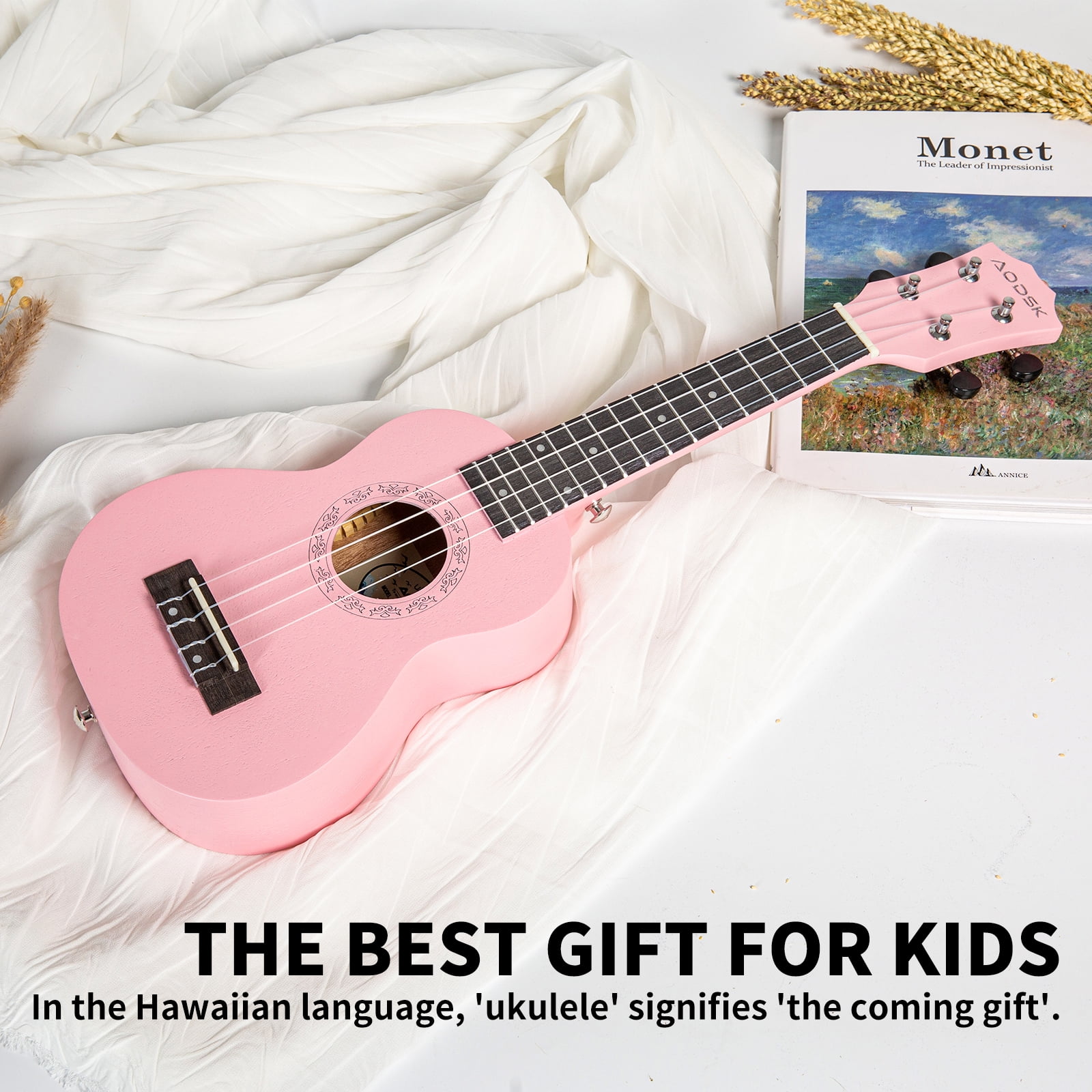 AODSK  21"  Ukulele Kit with Case, Clip-On Tuner, Strap, Nylon Strings, Picks, Online Lesson, Ukelele Beginner Series (Pink)