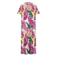 thumbnail image 3 of Womens Summer Dresses with Pocket Short Sleeve Floral Dresses Loose Fit Slit Long Dresses Summer Going Out Outfits, Hot Pink, M, 3 of 6