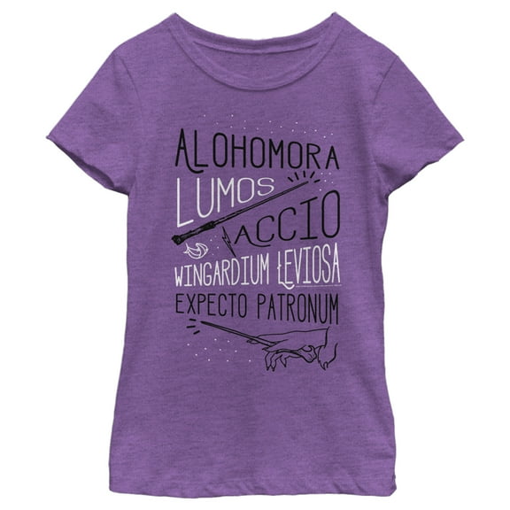 Girl's Harry Potter List of Spells Graphic Tee Purple Berry Medium