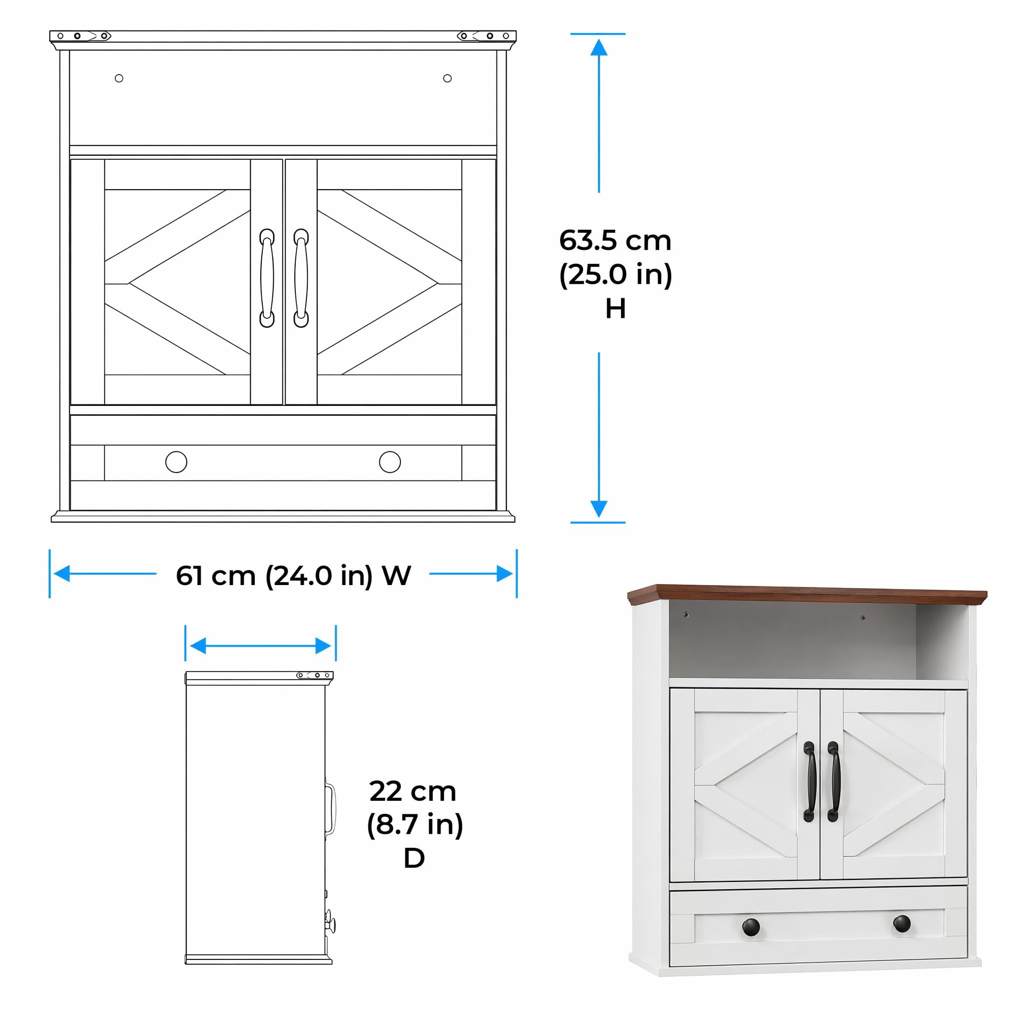 Garvee Bathroom Wall Cabinet, Farmhouse Medicine Cabinet, 24" Wide Cabinet with Drawer, Adjustable Shelf, Double Barn Doors, Storage Cabinet for Bathroom, Kitchen, Living Room White