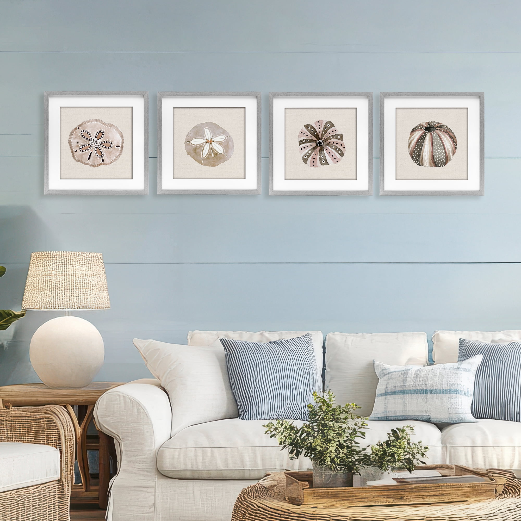 Stupell Industries Taupe & Beige Sea Creatures 4 Piece Gray Framed Print Under Glass Set, design by Lanie Loreth