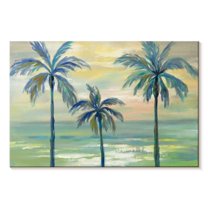 Elephant Stock Marine Layer Palms Wall Art - Horizontal Canvas Wall Art - Living Room Wall Decor - Beach Canvas - Blue And Green Decor By Silvia Vassileva - 36" x 24"