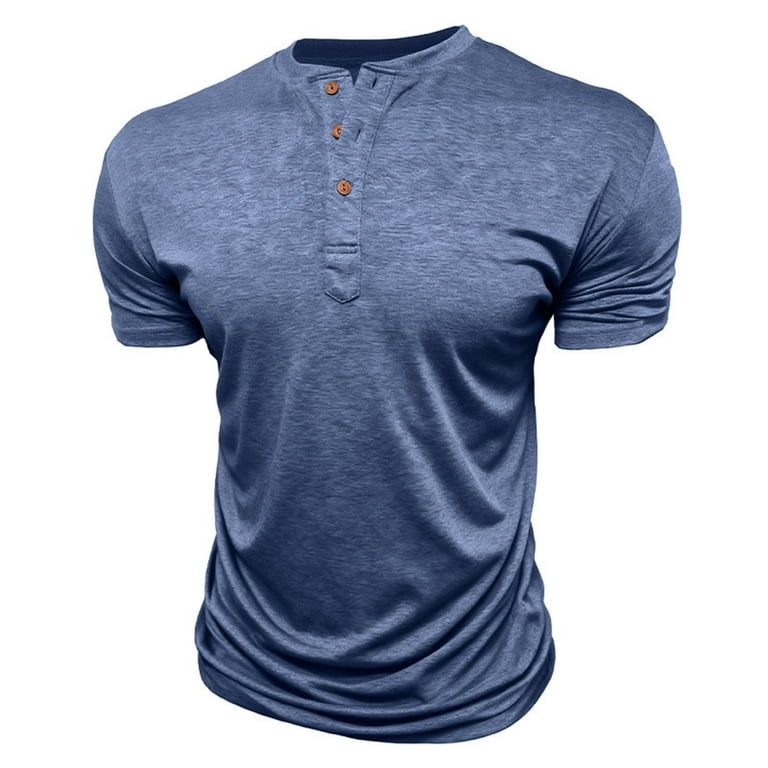 BRGZLK Retro Henley Shirts for Men Fashion Solid Color Short