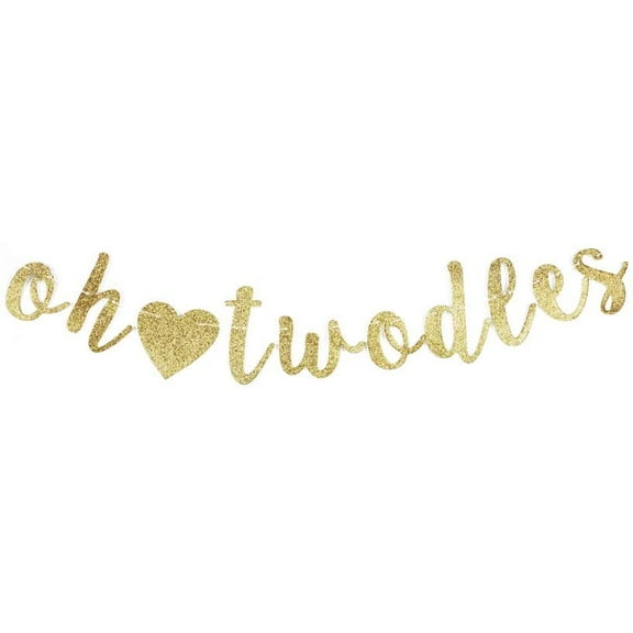 Oh Twodles Banner, Kids Girls/Boys' 2nd Birthday Party Decors Gold Gliter Paper Sign