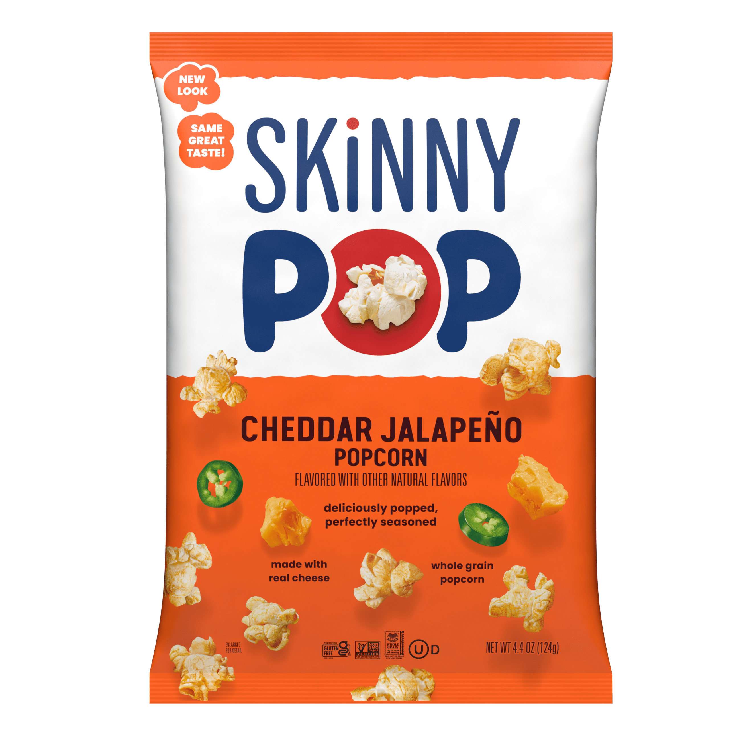(6 pack) Skinnypop Gluten Free Cheddar Jalapeno, 4.4 oz Sharing Size Bag, Skinny Pop, Healthy Popcorn Snacks