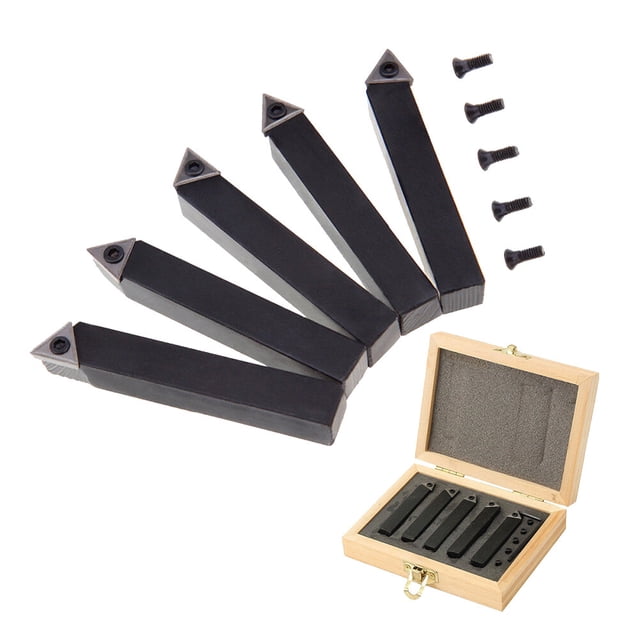 FRCOLOR lathe tools 5 PCS Indexable Carbide Tipped Lathe Cutter Tool Set 10mm 3/8" Lathe Boring Bar Facing Turning Tool Holder Set with Indexable Tungsten Carbide Tips for CNC Machine