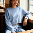 thumbnail image 6 of Felirenzacia Women's Cropped Hoodie, Elastic Waistband Cuffed Pullover Tops, Crewneck Long Sleeve Sweatshirt, 350g, S-3XL, 6 of 7
