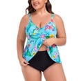 thumbnail image 6 of RELLECIGA Women's Plus Size Swimsuit Set V Neck Tankini Top with High Waisted Full Coverage Bottom Two Piece Bathing Suit Turquoise Floral Plus Size XXXL, 6 of 9