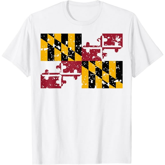 Maryland State Flag TShirt Distressed Cool Tee PatrioticMen and women can wear white T-shirts, gifts. Age: M,,L,XL,2XL,3XL, 160XL