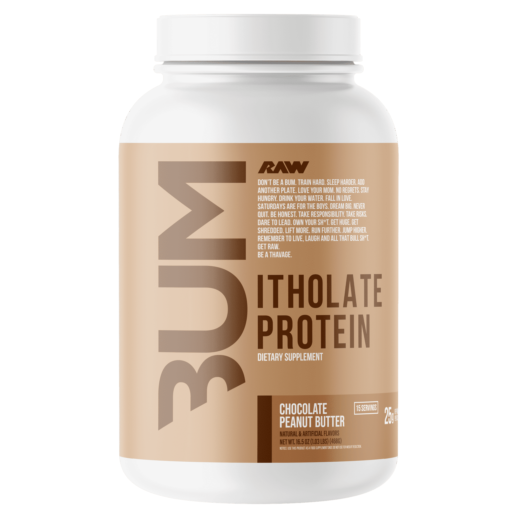 RAW Nutrition BUM Itholate Whey Isolate Protein Powder, 25g Protein, Chocolate Peanut Butter, 15 Servings