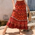 thumbnail image 3 of SWSMCLT Women's High Waisted Skirt Summer Long Boho Skirts Gypsy Hippie Ruffle Pleated Flowy Beach Casual Elastic Elastic Waist Red X-Large, 3 of 5