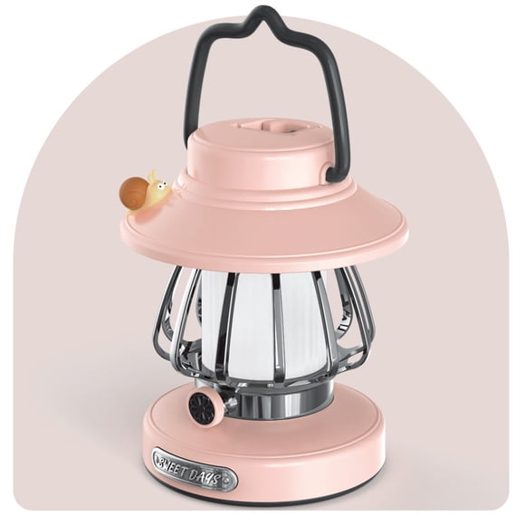 Vintage-Inspired Rechargeable Portable Camping Lantern: Creative Handheld Atmosphere Light for Outdoor Tents, Durable Design for Wilderness Adventures, Cozy Ambiance Lamp - Pink (Model GL323)