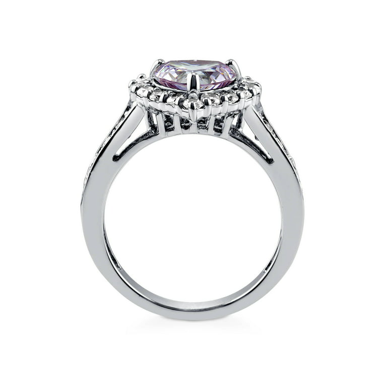 BERRICLE Sterling Silver Halo Wedding Engagement Rings Purple Cubic  Zirconia CZ Heart Cocktail Ring for Women, Rhodium Plated Size 7