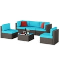 thumbnail image 2 of Patio Furniture Set, Walsunny 6 Piece All Weather Outdoor Sectional Sofa, Wicker Patio Conversation Set with Cushions and Tempered Glass Table for Backyard Porch, Blue, 2 of 7