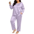 thumbnail image 5 of Nugftut Plus Size Pajama Sets for Women Satin Long Loungewear Two-Piece Fall Classic Sleepwear XL-5XL, 5 of 8