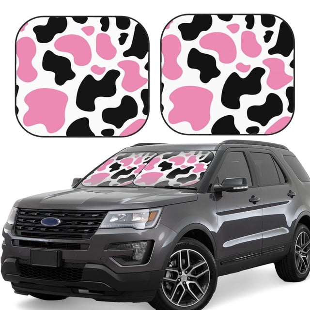 Fotbe Cow Spots Juego de 2 Piezas de Parasoles para Parabrisas | Bloqueador Solar para Auto | Accesorios Plegables para Protección Solar Interior-Large