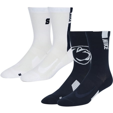 Mens Nike No Show Running Socks Penn State Nittany Lions Nike Two-Pack Home and Away Multiplier Performance Crew Socks - Navy/White ()