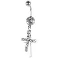 thumbnail image 2 of Rhinestone Double Cross Dangle Navel Belly Button Barbell Ring Body Piercing Jewelry, 2 of 6