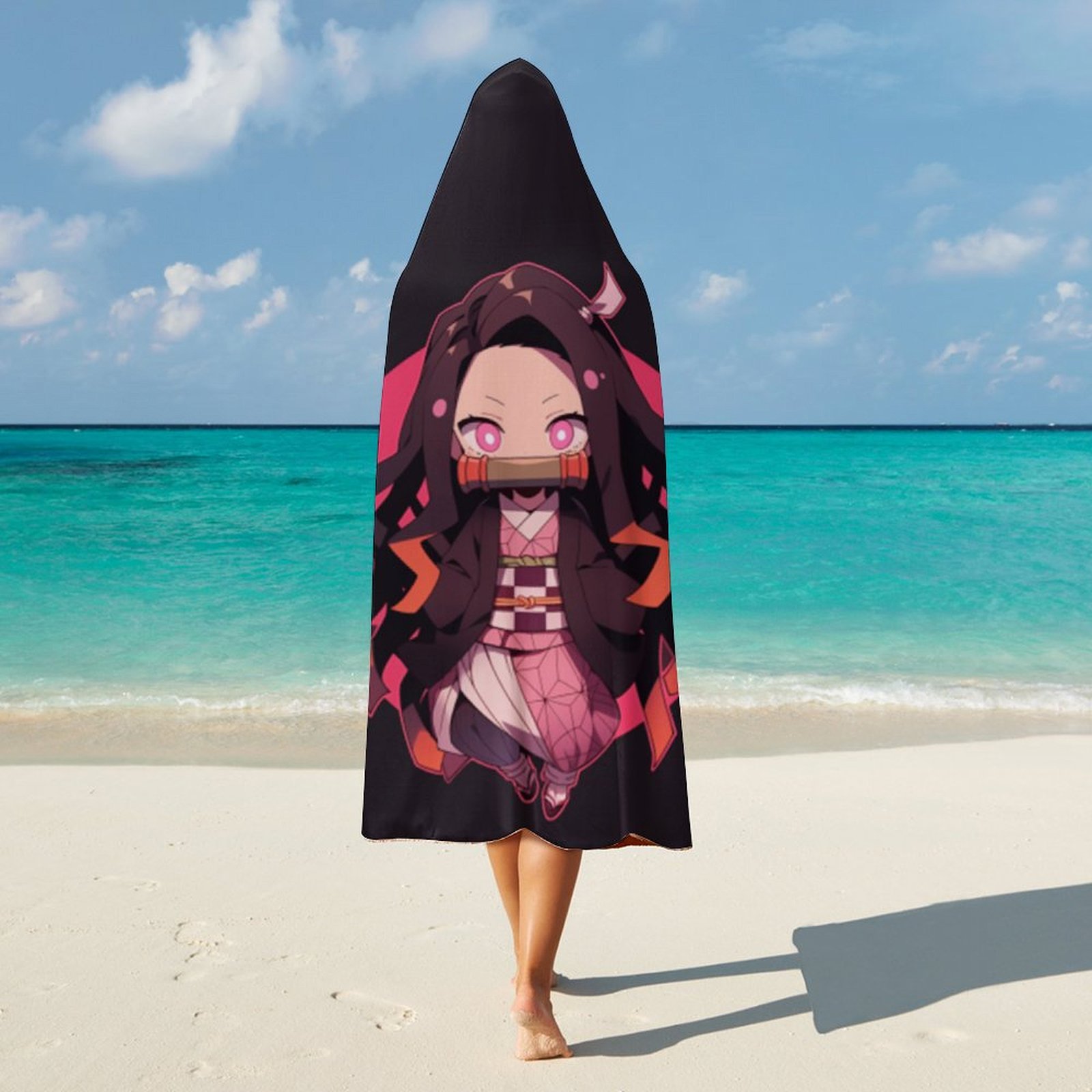 Demon Slayer Wearable Blanket Cloak Arctic Velvet Hooded Blanket Soft Fuzzy Hoodie Blanket Cape for Adults Kids 60"x80"