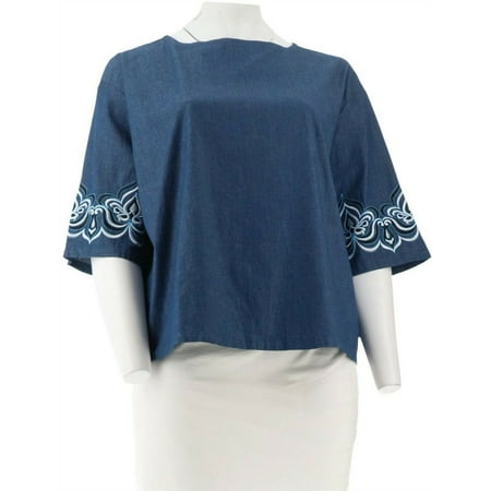 Bob Mackie Drop Shoulder Blouse Slv Embroidery A303007