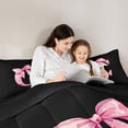 thumbnail image 4 of Manfei Watercolor Bow Letter C Queen Comforter Set for Girls, Black Pink Initial Bedding Comforter Set, Black Reversible, 3-Piece, 4 of 6