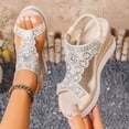 thumbnail image 4 of Espadrilles for Women Bohemian Rhinestone Beaded Wedge Sandals 2026 Summer Fashion Slingback Platform Heels White Size 9, 4 of 6