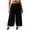 Black, variant on Women Elastic Waist Ruffle Trim Wide Leg Cropped Pants Solid Tone Loose Everyday Casual Bottom Trousers(Beige,S)