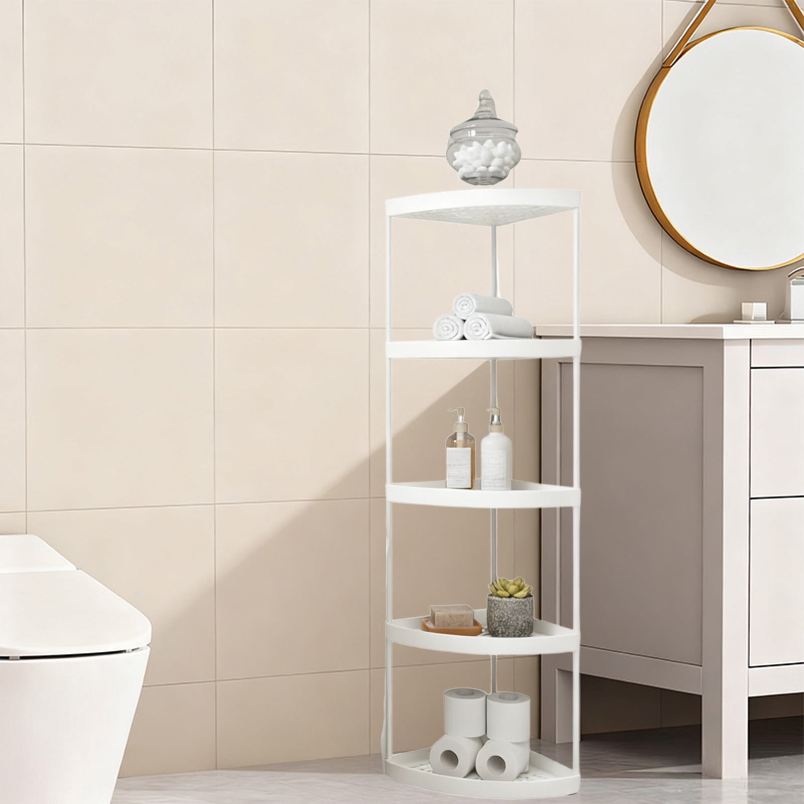 Gmogad Freestanding Corner Shelf Rack for Bathroom Bedroom Storage, Multi‑Layer Organizer for Toiletries Towels Skincare, Space Saving Solution for Small Corners Sturdy Versatile Easy to Assemble
