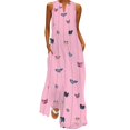 thumbnail image 1 of BJYX Robe Femmes Casual en Vrac Sans Manches Papillon Imprimé Longue Robe Vintage V-Cou Poche Été Bohème Robe de Soleil, 1 of 4