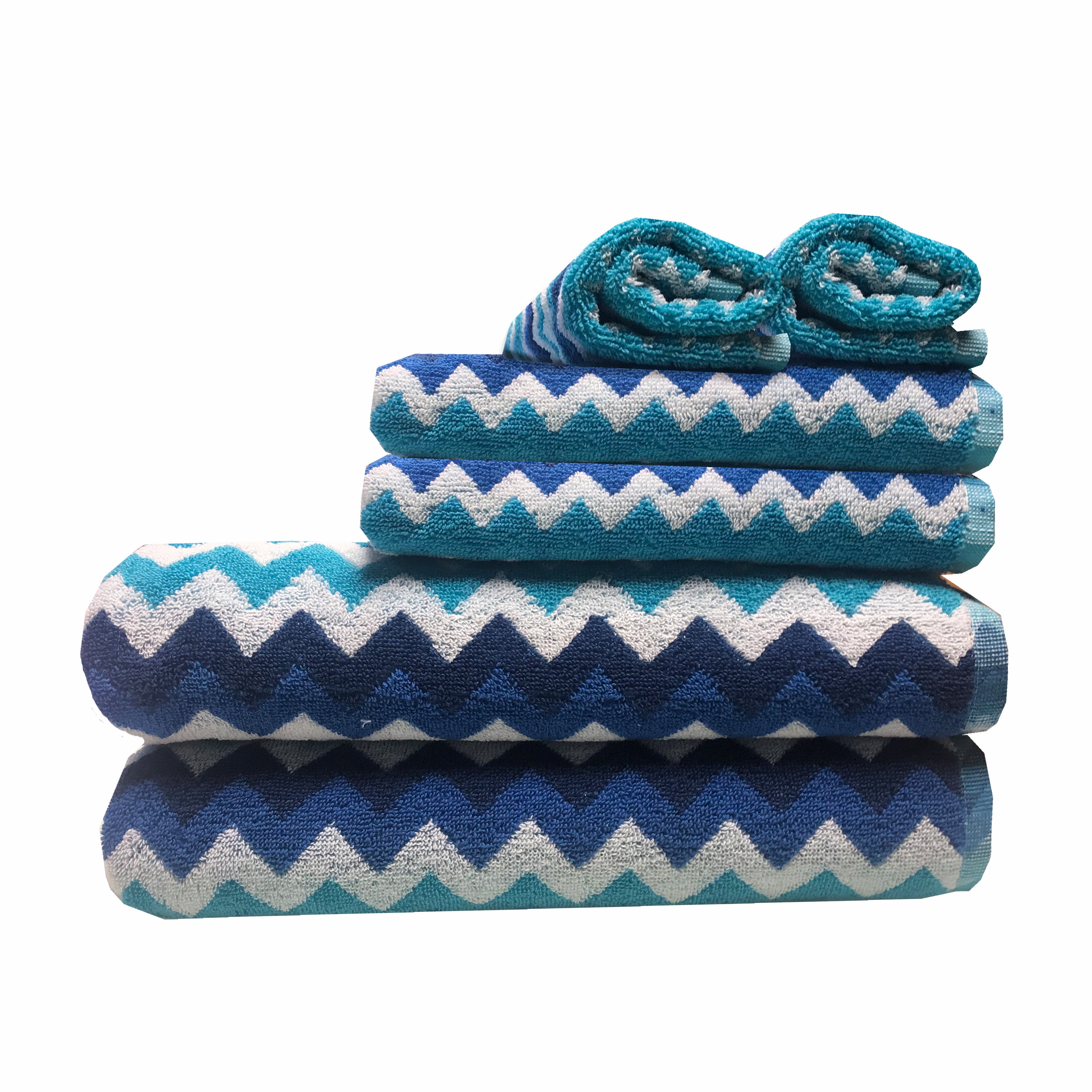 Zig Zag 6Piece 100 Cotton Bath Towel Set, Ocean