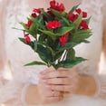 thumbnail image 4 of Artificial Impatiens Flowers for Outdoor Flowers UV Resistant Faux Flowers Impatiens Bushes Silk Artificial Flowers Bouquet for Patio Home Garden Yard Porch Table Vase Decor, 1Pc(Red,15.7x13"), 4 of 8