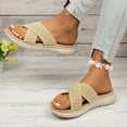 thumbnail image 3 of Rokment Womens Orthopedic Memory Foam Beach Slip on Sandals Summer Fashion Comfortable Mesh Crooss Band Platform Wedge Low Heel Walking Slides Casual Flat Slippers Beige Size 6, 3 of 8