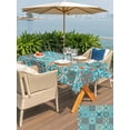 thumbnail image 4 of Outdoor Tablecloth with Umbrella Hole and Zipper, Retro Middle Century Rectangle Table Cloth 52x70 Inch Waterproof Tablecloth, Rustic Bohemia Style Aztec Blue Picnic Table Cover for Patio Camping, 4 of 7