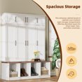 thumbnail image 6 of Farmhouse Hall Tree Bench with Hidden Hooks, 8-Door Shoe Storage Cabinet & Open Compartments, Entryway Organizer for Living Room, White, 6 of 7