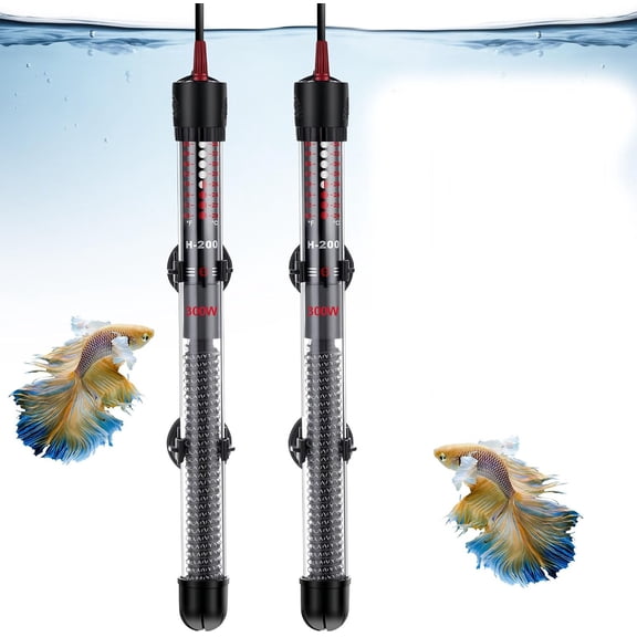 Ueljzpe 2 Set 300W Submersible Aquarium Heater| Adjustable Aquarium Fish Tank Heater with Suckers, Adjustable Knob Thermostat for Marine Saltwater and Freshwater