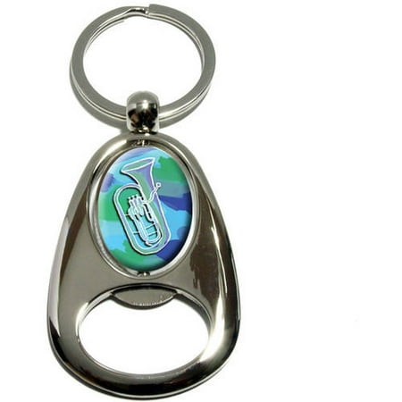 Chrome Plated Brass Ships Bell Baritone Euphonium Player, Band Orchestra Instrument Music Brass, Chrome Plated Metal Spinning Oval Design Bottle Opener Keychain Key Ring ()