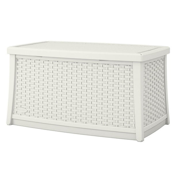 Suncast Elements 30 Gallon Outdoor Deck Patio Resin Wicker Coffee