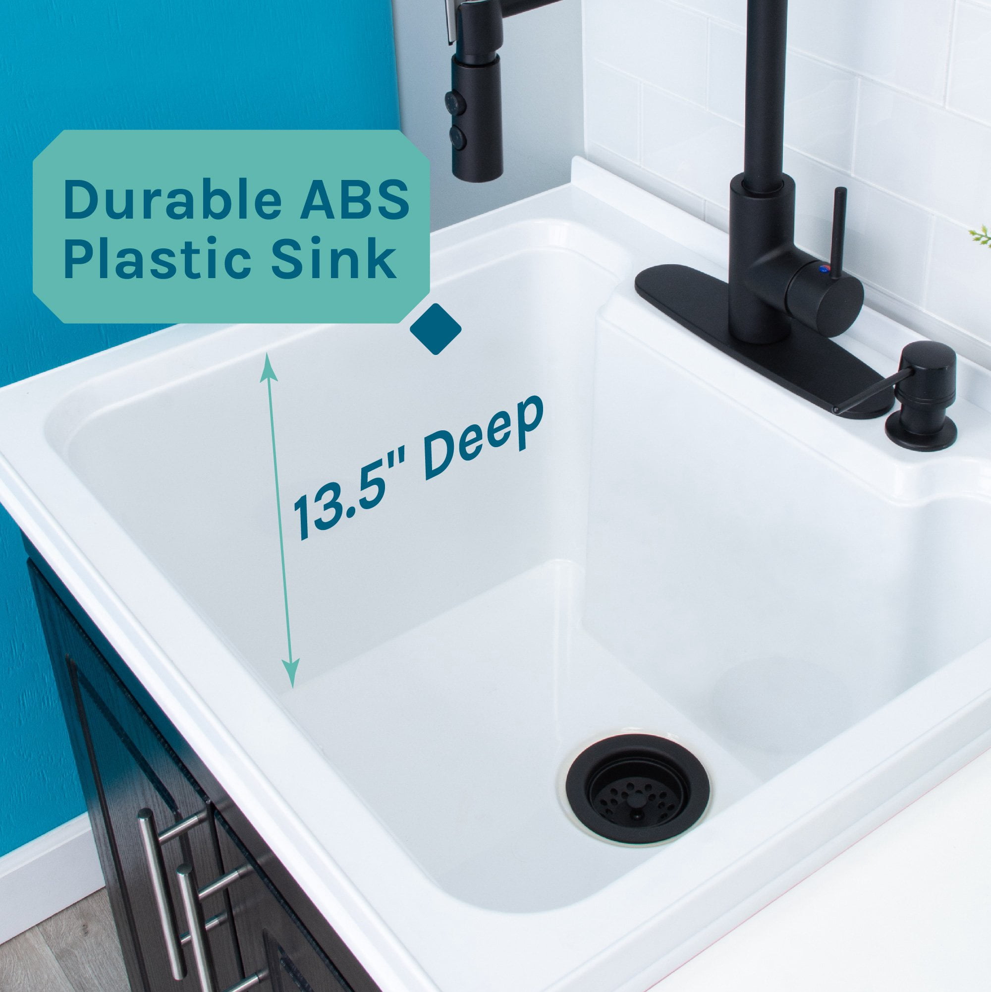 Tehila Black Utility Sink Vanity with Black Finish Hi-Arc Coil Faucet