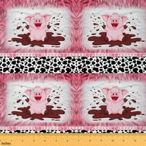 jejeloiu Cute Pig Fabric by the Yard 1 Yard,Cattle Hide Print Home Decor Fabric by the Yard,Pink Black White Sewing Fabric For Girls,Super Cozy Room Decor