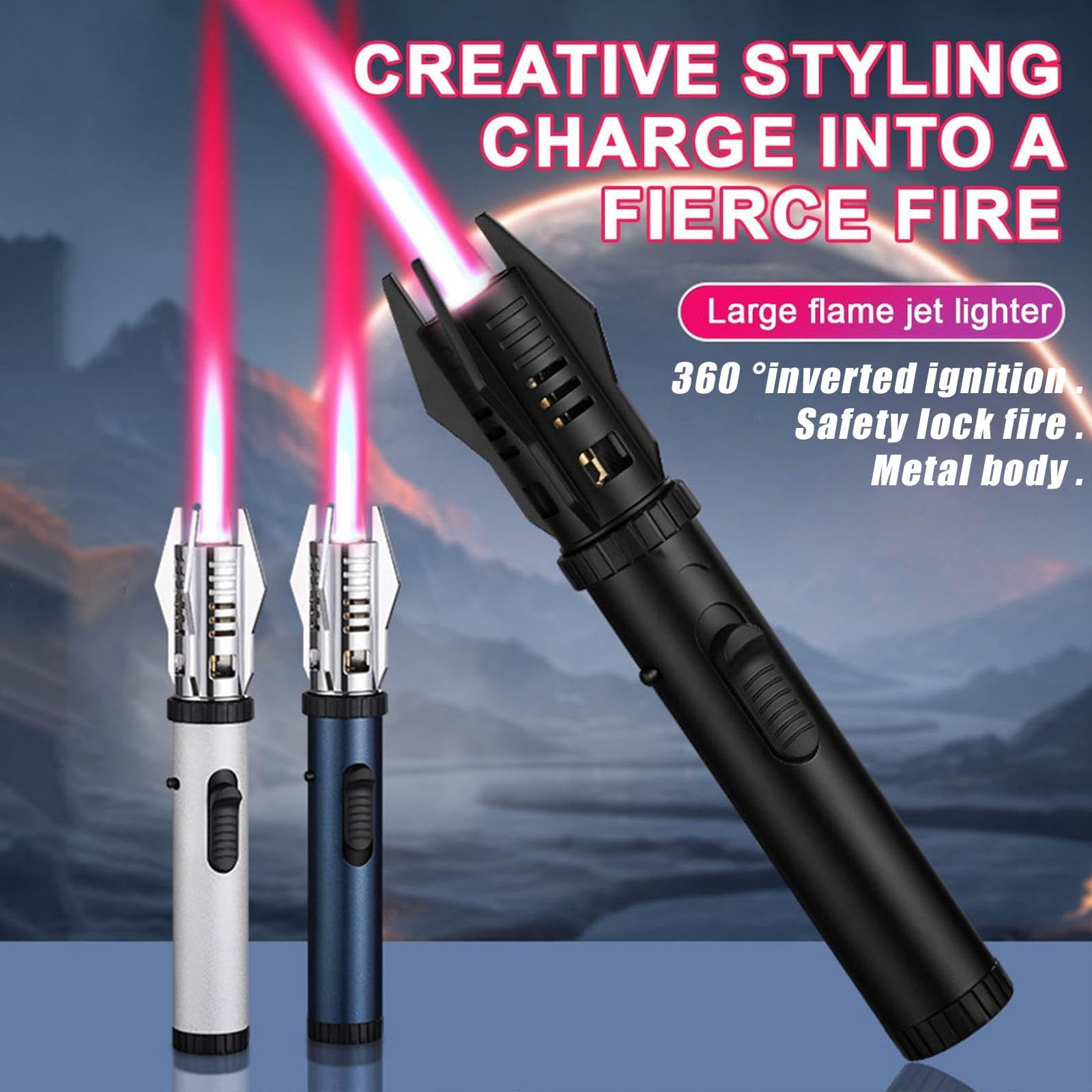 Lux Blaze Lighter, Luxblaze Electric Lighter, Camping Outdoor Windproof Straight Flame Lighters Rechargeable, Adjustable Electric Jet Lighters with Safety Lock, for Campfires Kitchen
