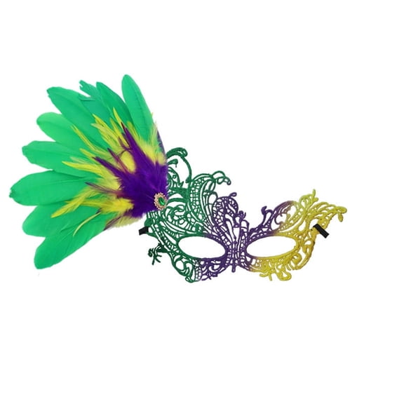 Xfvqtps Mardi Gras Mask for Women Masquerade Masks Half Face Faux Feather Colorful Carnival Mask for Makeup Performance Ball Party Green-01