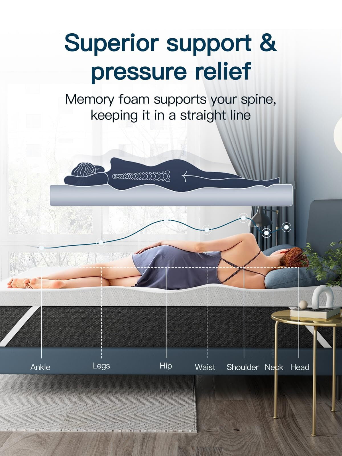 MERITLIFE 3 Inch Cooling Memory Foam Mattress Topper, Gel Infused Foam Bed Topper Mattress Pad,CertiPUR-US Certified,Relieve Back Pain & Pressure Relief,Removable Soft Cover,California King SIze