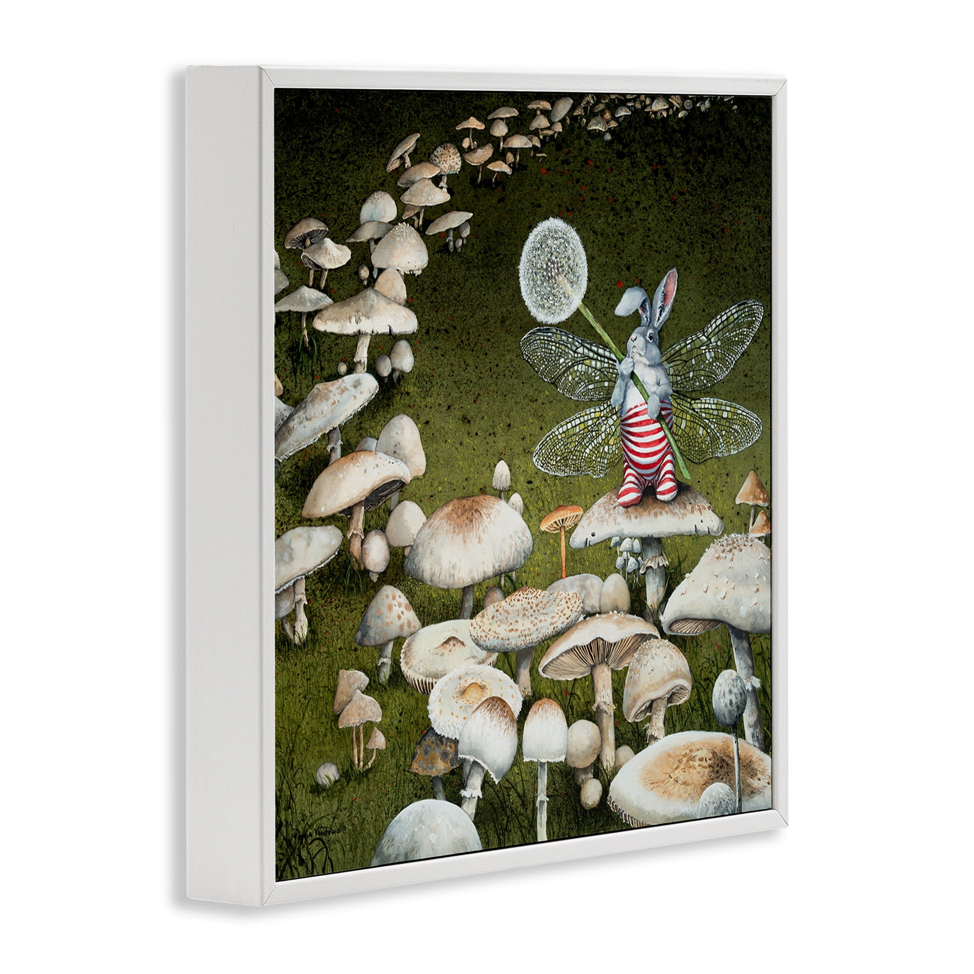 Stupell Industries Fairy Bunny on Mushroom Landscape Painting White Framed Art Print Wall Art, 24 x 24