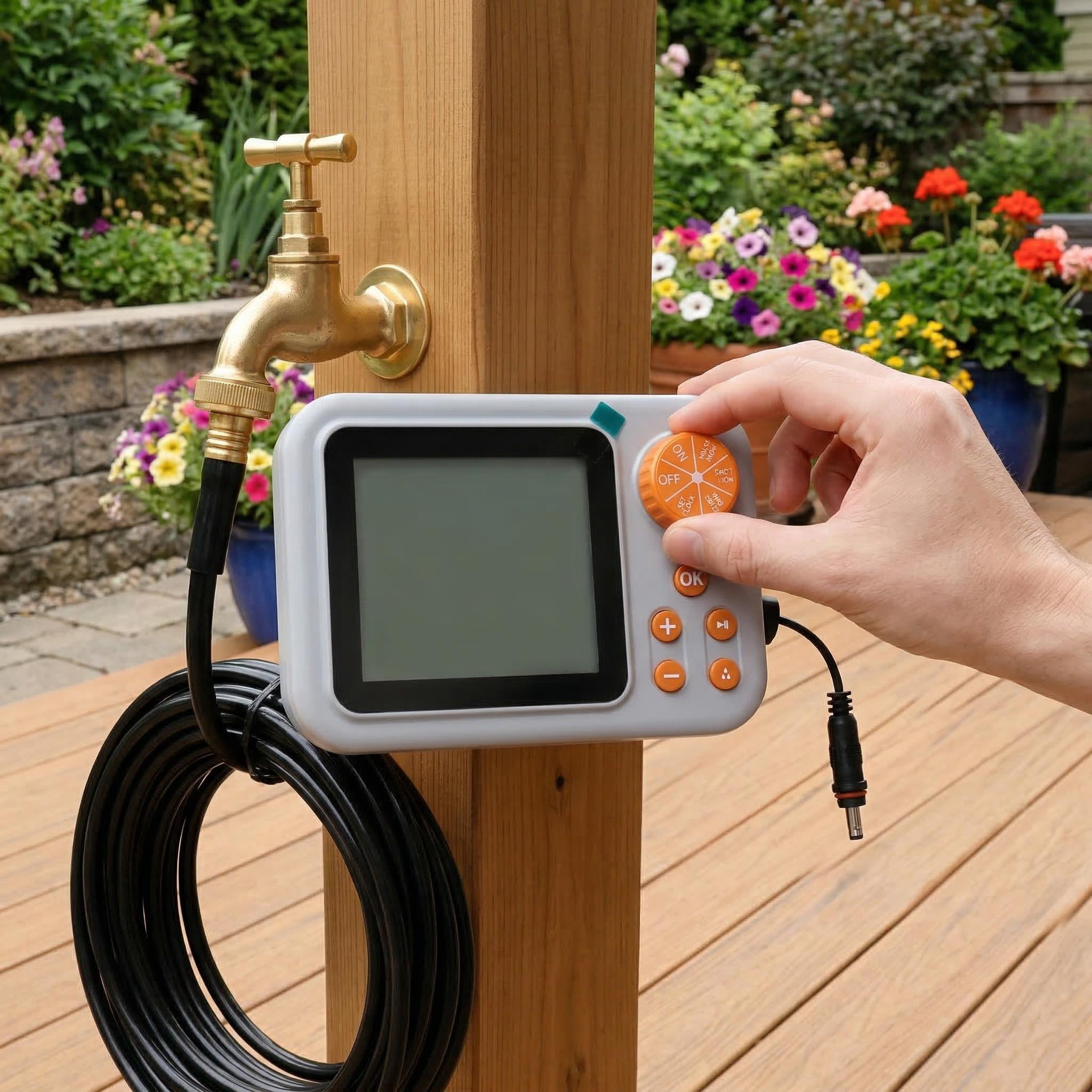 Smart 15-Pot Automatic Watering System — Indoor Automatic Watering Kit with Programmable Timer and Humidity Sensor — Drip Irrigation System for Potted Plants While You're Away