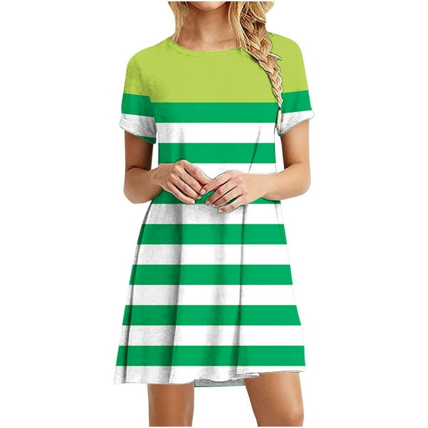 Vestido de Manga Corta para las Mujeres Casual Impreso Cuello Redondo, Vestido de las Señoras para la Primavera Y el Verano de Uso Diario