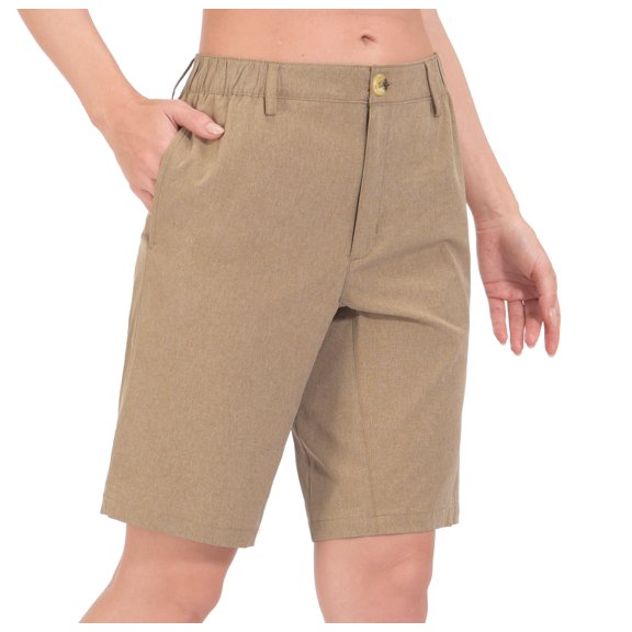 Women's 10 Inch Bermuda Lightweight Quick Dry Shorts Stretch Golf Hiking Travel Khaki Heather XS