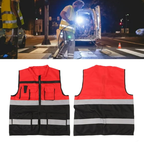 Reflective Security Vest, Wear Visibility Improving Multifunctional Vest Multiple Pockets Knitted Fabric Zipper Design for Pedestrians