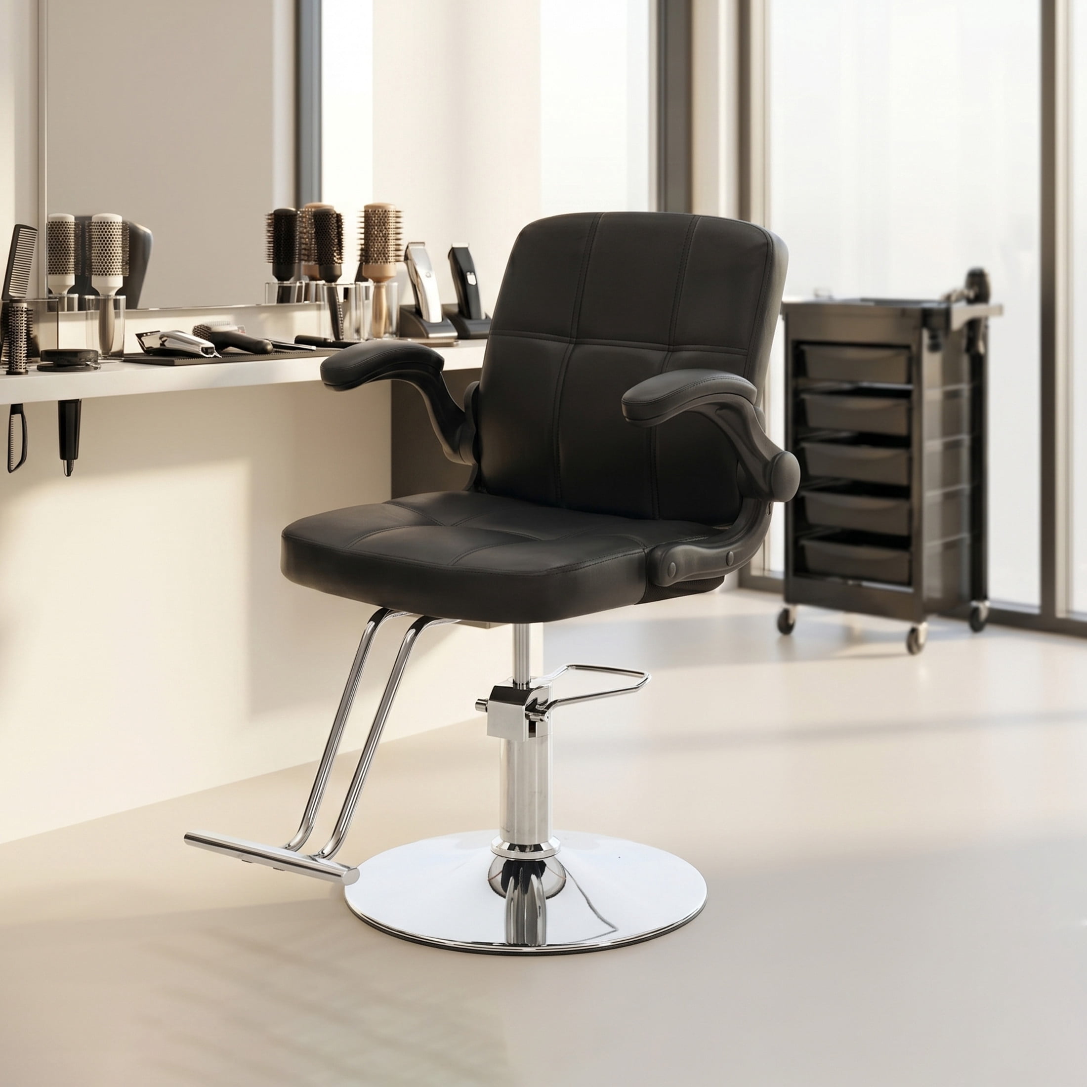 Noble House Hydraulic Height Adjustable Salon Styling Chair, 360° Swivel Barber Chair, Black