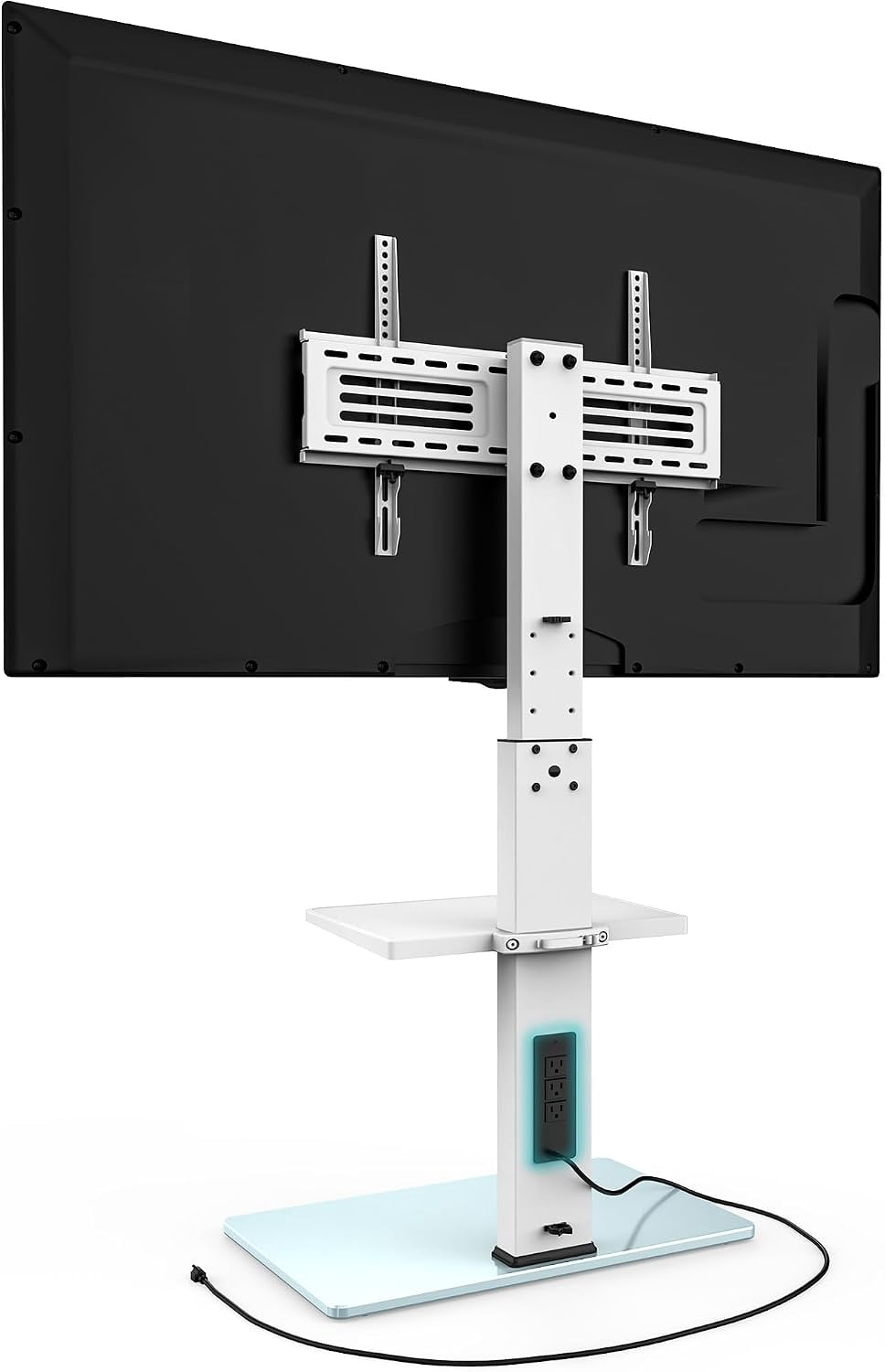 FITUEYES Floor TV Stand for 32–75 Inch TVs, White, Power Outlet, Swivel Mount